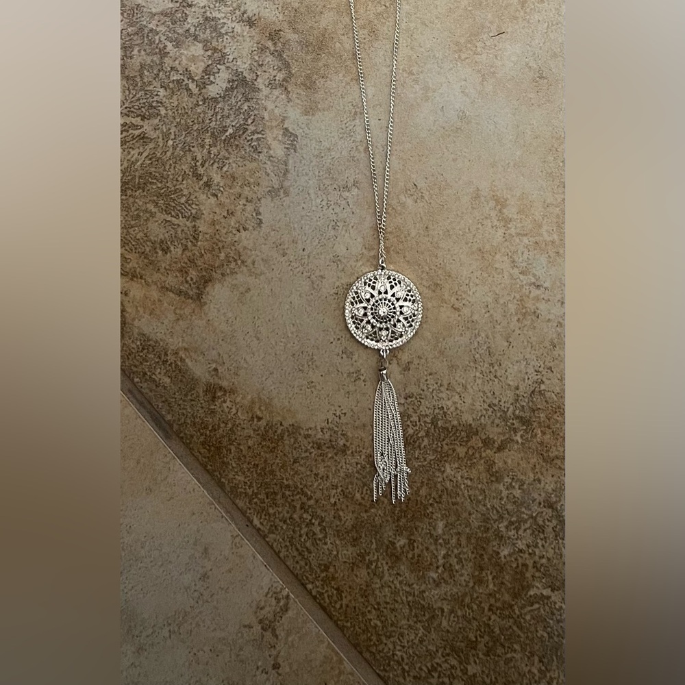 LC Lauren Conrad Silver Necklace with earrings! 32” long